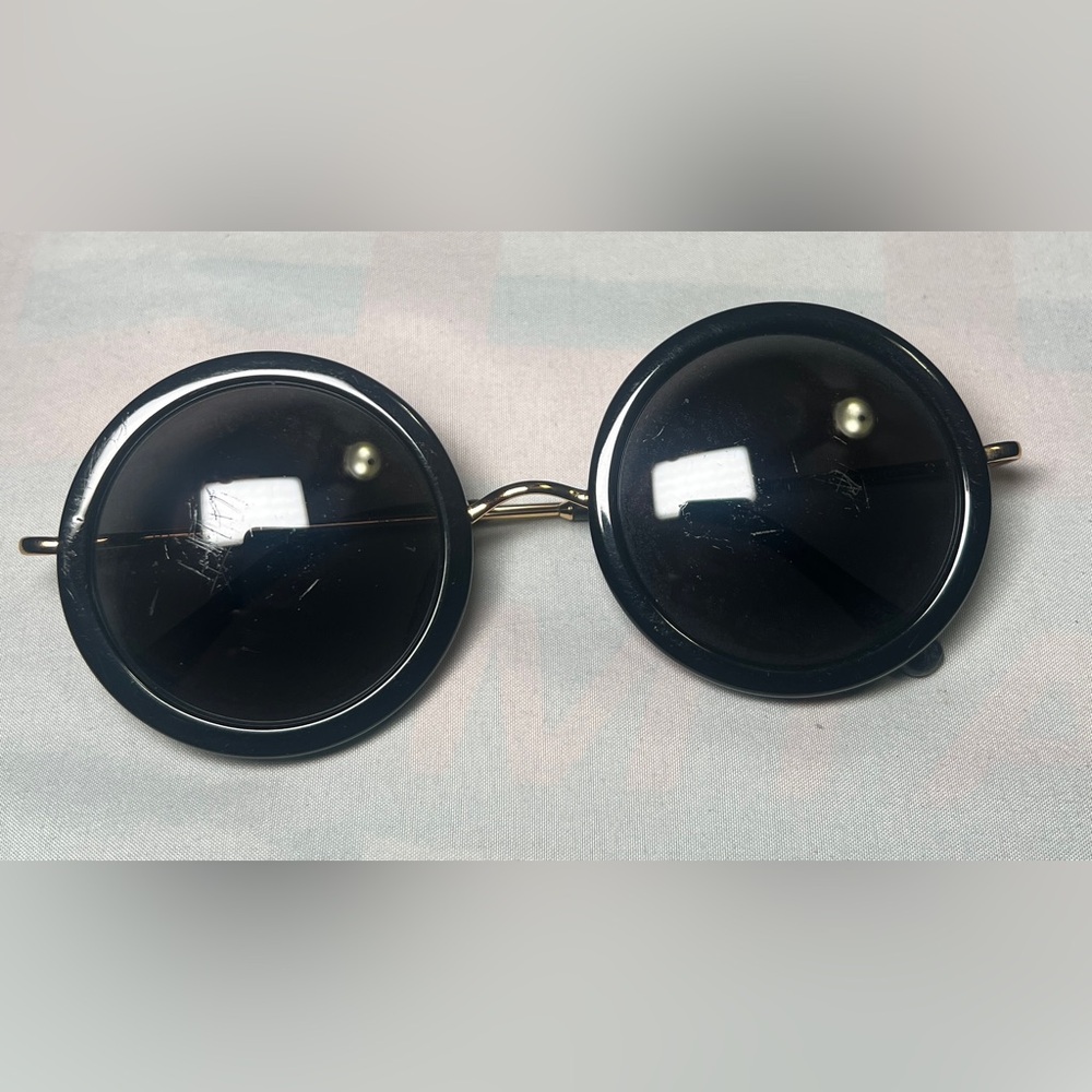 Linda Farrow Black Round Sunglasses